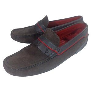 TOD'S Ferrari Leather Driving Shoe Moccasin Brown Gray Red Horse Emblem  Men's 8